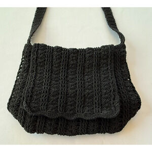 Black Crochet Hobo Bag Shoulder Bag Handbag Casual Purse 10x10